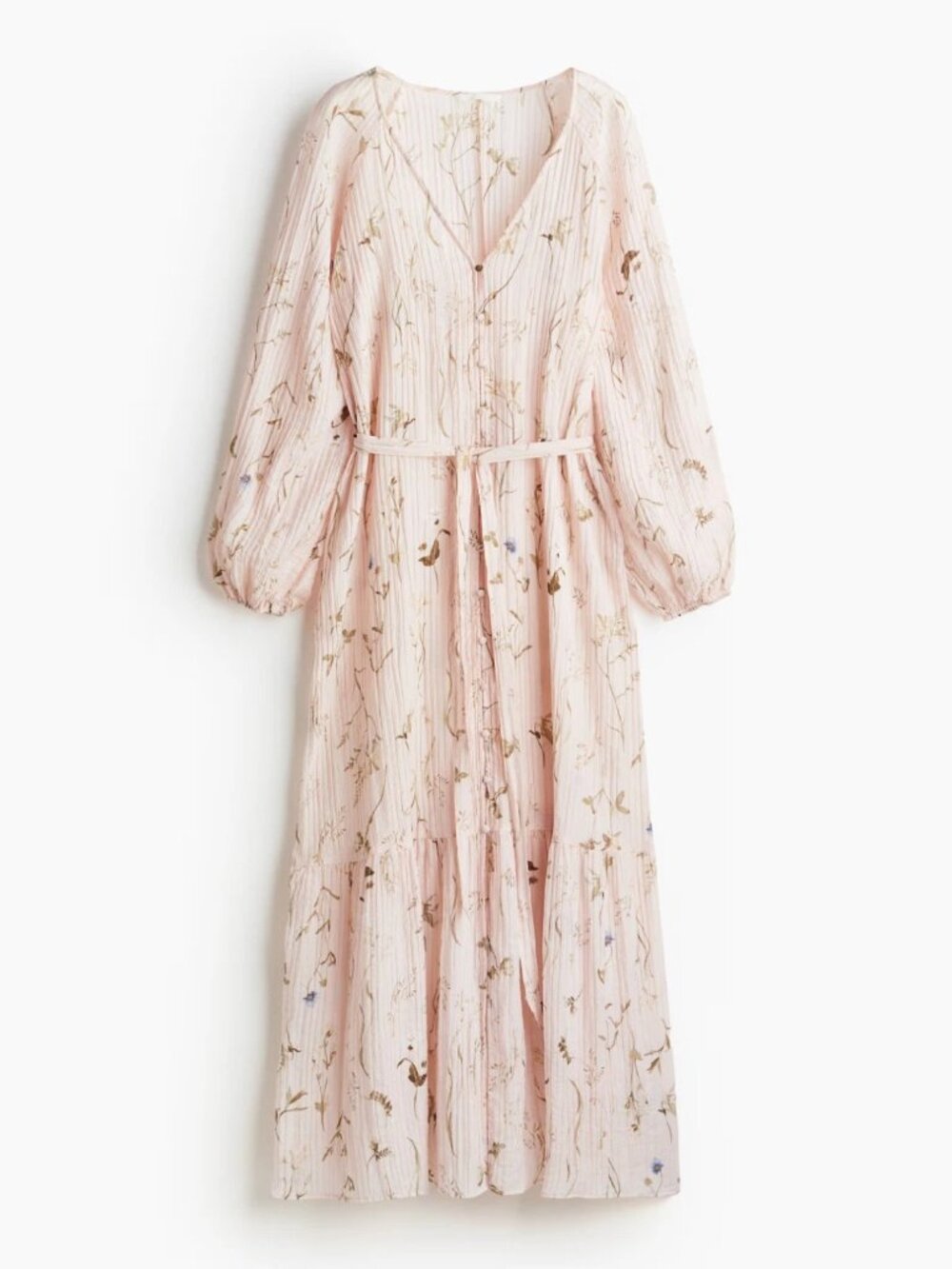H&M Tie-belt Crepe Maxi Dress Powder Pink Long Size: S